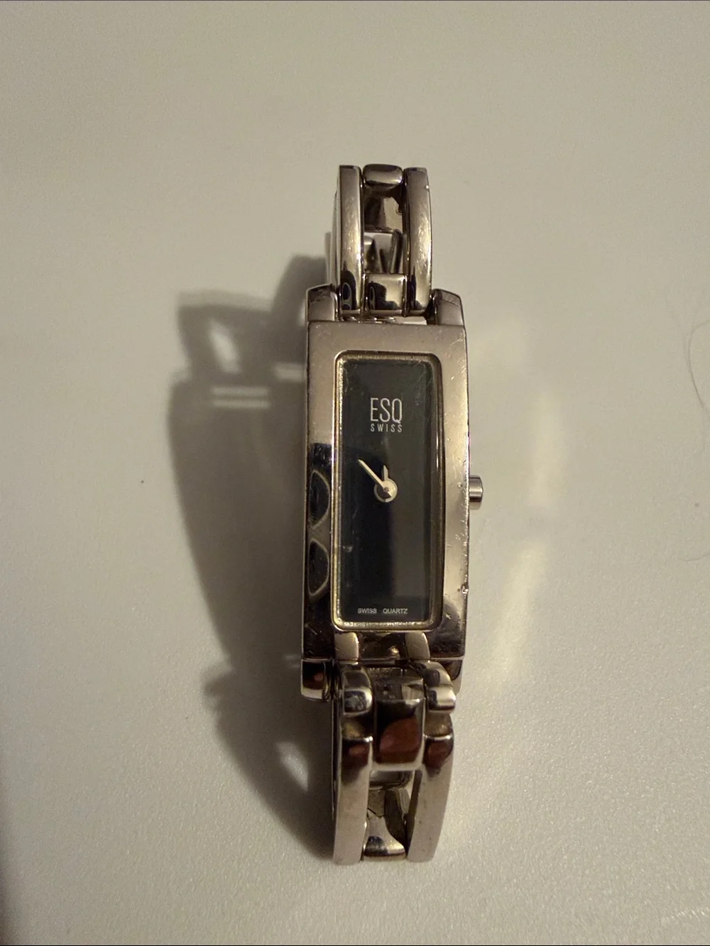 ESQ Ladies Rectangular Silver Bracelet Watch with Black Dial